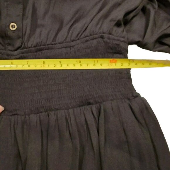 Day + Moon Smocked Mini Black Dress With Shorts Lining. Small Cinched Waist - Picture 6 of 8